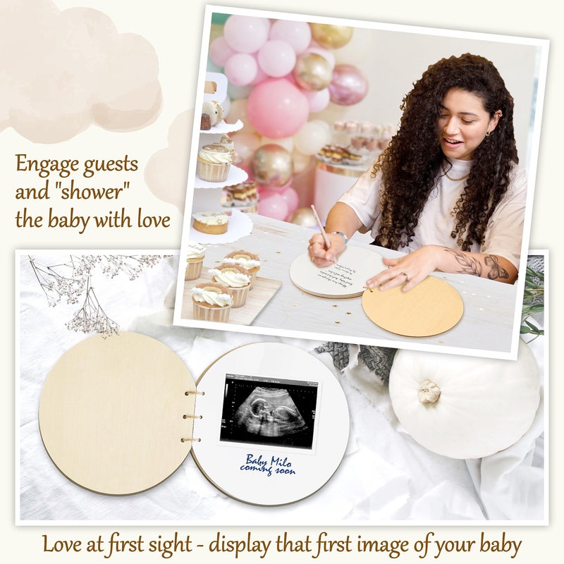 STOFINITY Wooden Baby Shower Guest Book Alternatives for Girl Boy - Welcome Baby Shower Sign in Guest Book Keepsake Gifts, Blank Guestbook for Baby Shower Decorations Gender Neutral - Image 3